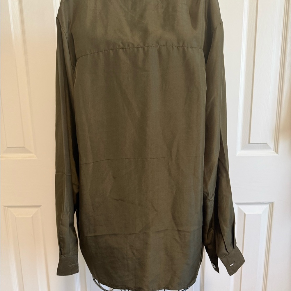 Casual Corner Olive 100% silk  Button-Front Shirt.
L - Picture 8 of 8